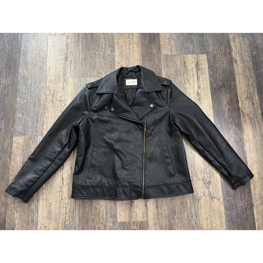 Universal Thread Womens Faux Leather Moto Jacket Black Biker Quilted Back L